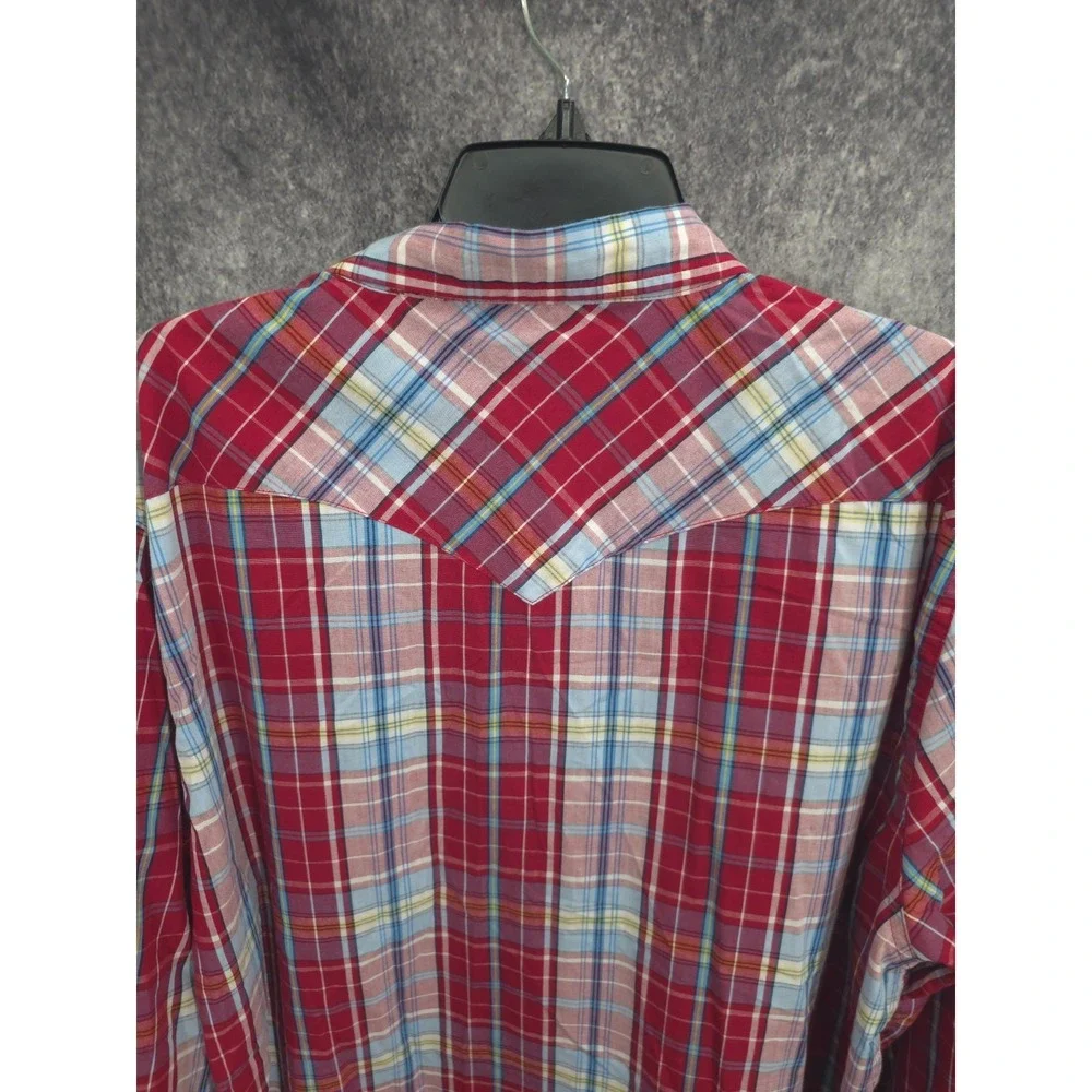 Levis Western Shirt Mens 2XL Red Plaid‎ Pearl Snap Cowboy Rodeo Vaquero